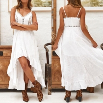 Sexy Backless V-neck Irregular Hem Solid Color Sling Dress