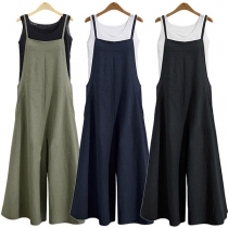 Fashion Solid Color Wide-leg Sling Jumpsuit Overalls 