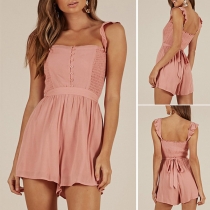 Sexy Backless Solid Color High Waist Sling Romper 