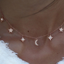 Fashion Rhinestone Star Crescent Pendant Necklace