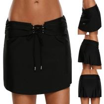 Fashion Solid Color Lace-up Lo-waist Swimming Skort