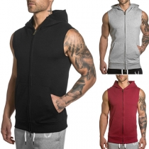 Fashion Solid Color Sleeveless Hooded Men's Vest