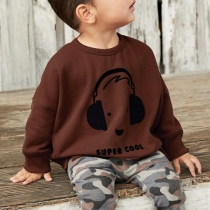 Fashion Headphone Printed Long Sleeve Round Neck Sweatshirt for Kids