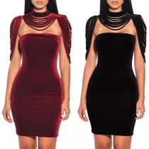 Sexy Hollow Out Solid Color Slim Fit Party Dress