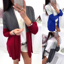 Fashion Contrast Color Long Sleeve Knit Cardigan