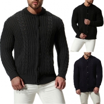 Fashion Solid Color Long Sleeve Single-breasted Men's Sweater Coat