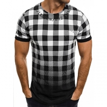 Fashion Color Gradient Short Sleeve Round Neck Men's Plaid T-shirt