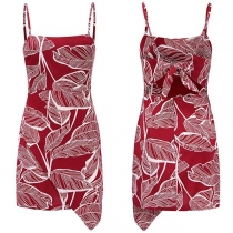 Sexy Backless Irregular Hem Slim Fit Printed Sling Dress