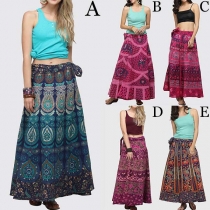 Bohemian Style High Waist Printed Maxi Skirt 