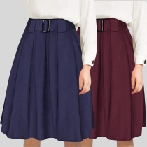 OL Style High Waist Solid Color Skirt with Waistband