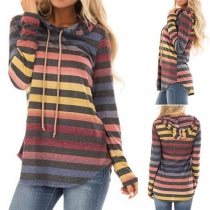 Fashion Long Sleeve Colorful Striped Hoodie