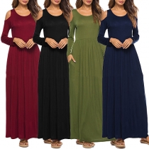 Sexy Off-shoulder Long Sleeve Round Neck High Waist Maxi Dress