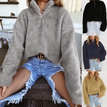 Fashion Solid Color Long Sleeve Stand Collar Plush Sweatshirt