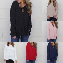 Fashion Solid Color Long Sleeve V-neck Plush Hoodie 