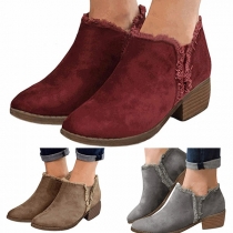 Fashion Square Heel Round Toe Tassel Ankle Boots