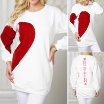 Fashion Heart Printed Long Sleeve Round Neck Loose Sweatshirt