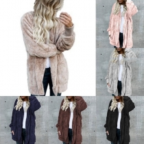 Fashion Solid Color Long Sleeve Hooded Plush Coat