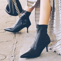 Fashion High-heeled Pointed Toe Side-zipper Ankle Boots