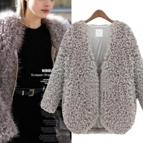 Fashion Solid Color Long Sleeve Faux Cashmere Coat