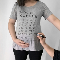 Fashion Letters Printed Short Sleeve Round Neck Maternity T-shirt