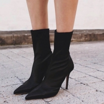 Fashion Pointed Toe High-heeled Solid Color Booties