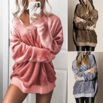 Fashion Solid Color Long Sleeve Loose Hoodie