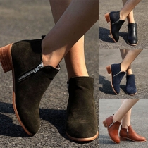 Retro Style Thick Heel Round Toe Side-zipper Ankle Boots