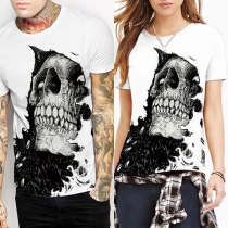 Fashion Skull Printed Short Sleeve Round Neck Couple T-shirt 