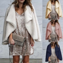 Fashion Solid Color Long Sleeve Lapel Plush Coat