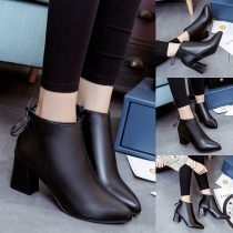 Fashion Thick High-heeled Pointed Toe Side-zipper Ankle Boots