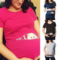 Funny Baby Printed Short Sleeve Round Neck Maternity T-shirt