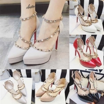 Sexy High-heeled Pointed Toe Ankle Strap Rivets Pumps