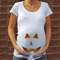 Funny Smily Face Printed Short Sleeve Round Neck Maternity T-shirt