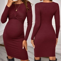 Sexy V-neck Long Sleeve Solid Color Slim Fit Maternity Dress