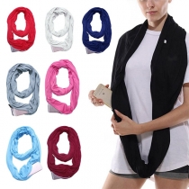 Fashion Solid Color Zipper Pocket Infinity Scarf