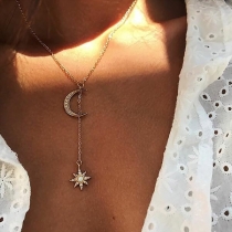 Fashion Rhinestone Inlaid Star & Crescent Pendant Necklace