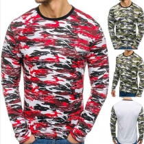 Fashion Camouflage Printed Long Sleeve Round Neck Men's T-shirt 