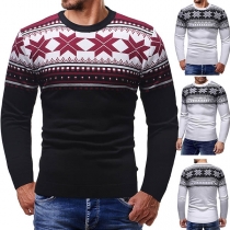 Ethnic Style Printed Long Sleeve Round Neck Men's Sweater 