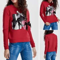 Chic Style Long Sleeve Round Neck Gift Box Printed Sweatshirt