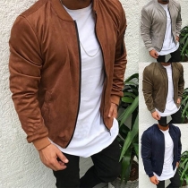 Fashion Solid Color Long Sleeve Stand Collar Men's Jacket 
