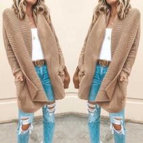 Fashion Solid Color Long Sleeve Lapel Loose Knit Cardigan