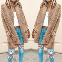 Fashion Solid Color Long Sleeve Lapel Loose Knit Cardigan