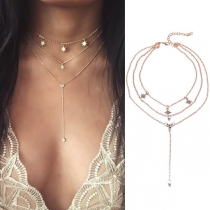 Fashion Rhinestone Inlaid Three-layer Necklace