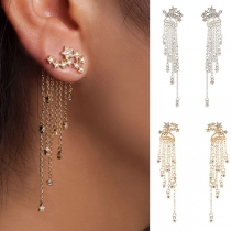 Fashion Rhinestone Inlaid Tassel Earrings 
