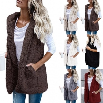 Fashion Solid Color Sleeveless Hooded Plush Vest