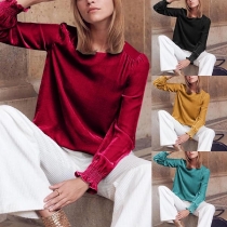 Fashion Solid Color Long Sleeve Round Neck Loose T-shirt 