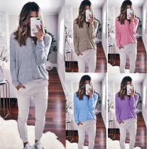 Fashion Solid Color Round-neck Long Sleeve Slim Fit Shirt