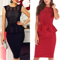 Fashion Round-neck Sleeveless Embroidered with Waistband Slim Fit Over-hip Dress