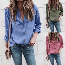 Fashion Long Sleeve POLO Collar Printed Shirt 