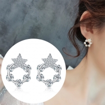 Fashion Rhinestone Inlaid Pentagram Shaped Stud Earrings 